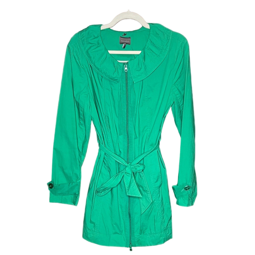 Kristin Davis Medium Emerald Green Women's Trench Coat with Tie Waist